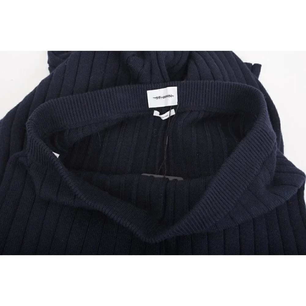 St. John Womens Knit Wide Leg Ribbed Pants L Navy Blue 100% Wool K814023 NWT - Picture 7 of 10